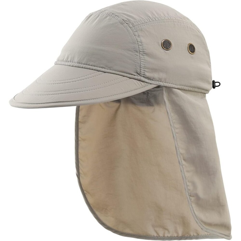 Men's Light Grey 100% Polyester Wide Brim Uv Protection Neck Flap Fishing Hat